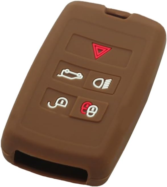 SEGADEN Silicone Cover Protector Case Holder Skin Jacket Compatible with Land Rover Range Rover Discovery Jaguar 5 Button Smart Remote Key Fob CV4984 Brown image 3