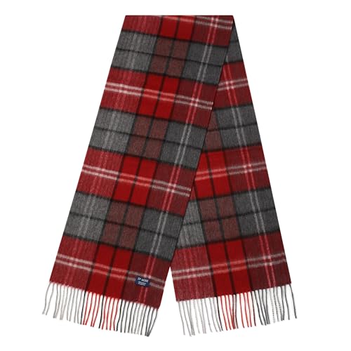 EP Mode Men's 100% Cashmere Scarf, Classic Plaid Design & Gift-Ready Packaging (Red Plaid)