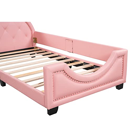 Softsea Cute Dayded Frame Upholstered Bed With Rabbit Headboard Pu Leather Platform Bed Frame With Wood Slats For Kids #TOP6