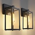 LPRZSG Outdoor Porch Lights Sconce: Waterproof & Stylish Exterior Lighting Fixtures, Black Wall Light with E26 Socket and Glass Shade, Modern Outdoor Lanterns for Patio & Front Door (2 Pack)