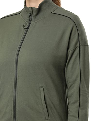 Image of Jockey A111 Women Super Combed Cotton French Terry Drop Shoulder Styled Jacket with Ribbed Cuff and Hem
