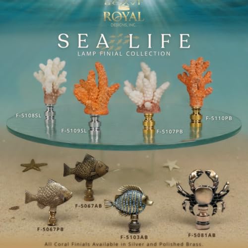 Image of Royal Designs, Inc. Sea Life Lamp Finial, Decorative Crab, Antique Brass, Replacement Finial for Table or Floor Lamps, Set of 2
