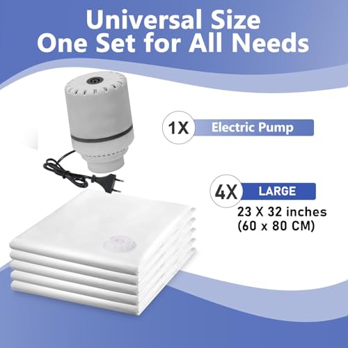Image of Vacuum Storage Bags with Electric Pump, 4 Pack Large, Space Saver Bags with Triple-sealed Valve Airtight,Reusable Space Saver Compression Storage Bags For Packing