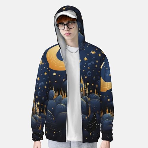 Men's Sun Protection Shirts Night stars and moon Long Sleeve Sun Shirt for Fishing Running Hiking Swim3