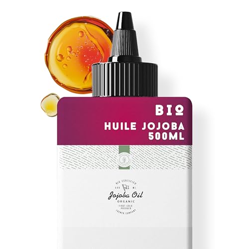 500ml huile de Jojoba Bio, Pressée à froid, Pure - Soin 100% Naturel pour Peau, Cheveux, Barbe -...