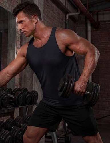 TACVASEN Tanktop Herren Ärmelloses Muskelshirts Baumwolle Tank Tops Gym Achselshirts Fitness Bodybuilding Schwarz L