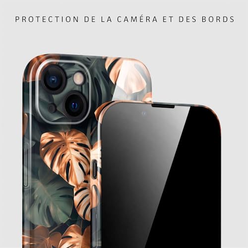 Coque iPhone 13 fleur housse rigide fine et étui de protection vert or - 2