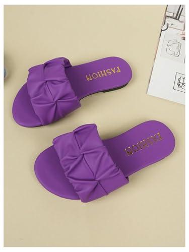 Image of GORGLITTER Girl's Ruched Flat Dressy Sandals Trendy Open Toe Summer Slide Sandals