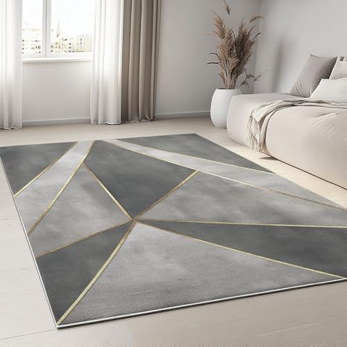 Tapis géométrique abstrait 140x200 cm gris de qualité supérieure lavable