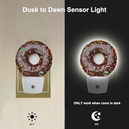 Image of EKOBLA Donut Night Light, Chocolate Dessert Snack Night Lights Plug Into Wall for Kids, 0.5W for Stairway, Hallway and Bedroom