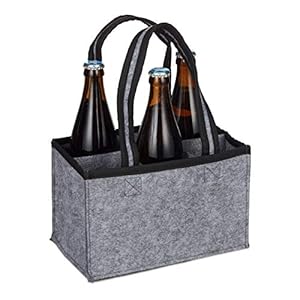 Relaxdays 6-delige flessendrager, vilt, mannenhandtas bier, stof flessentas voor 0,5 l flessen, 15x24x15cm, kleurkeuze, grijs, 1 stuks
