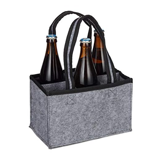 Relaxdays 6er Flaschenträger, Filz, Männerhandtasche Bier, Stoff Flaschentasche für 0,5 l Flaschen, 15x24x15cm, grau, 1 Stück