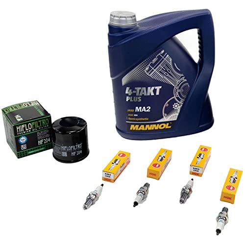 Wartungspaket Öl 4L + Ölfilter + Zündkerzen für Yamaha FZ8 800 Fazer FZ 8 RN25 Baujahr 2010-2016