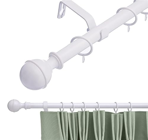 19 mm Extendable Metal Curtain Pole Rods - White (Ball Finials, 210-360 cm)