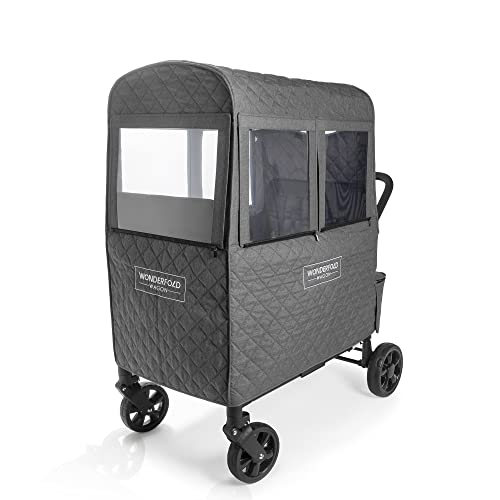 Image of WONDERFOLD Cold Weather Shield Stroller Cover for Winter Made of Breathable Cationic Fabric Filled with Cotton for Warmth Featuring Hook and Loop Closure Window Openings (W4 OG)