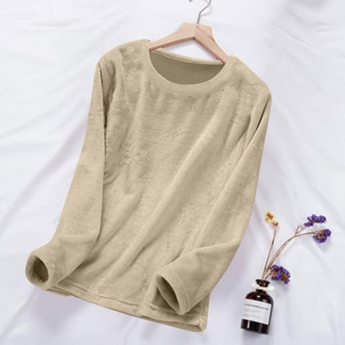 Flannel Pajama Tops for Women Fleece Long Sleeve Sleep Loungewear Khaki - image 6