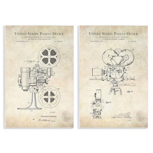 Stupell Industries Vintage Movie Camera Cinema Projector Patent Diagram, Design by Karl Hronek