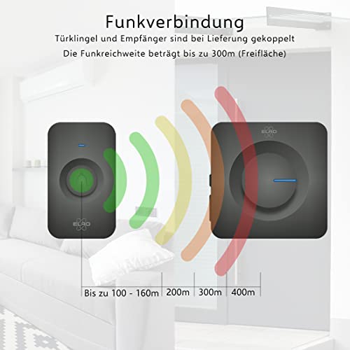 elro db3000 sonnette de porte sans fil avec 2x récepteur à piles 64 mélodies distance sans fil : 300m noir