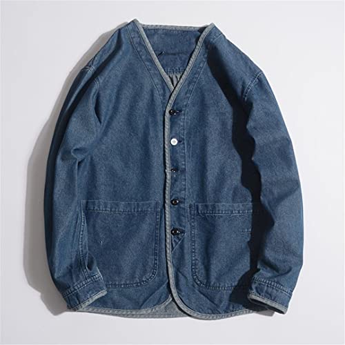 Men's Large Pocket V-Neck Japanese Vintage Denim Jacket2