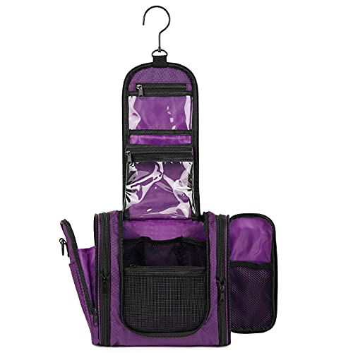 WANDF Expandable Toiletry Bag Hanging Dopp Kit TSA Approved Bottles Water-Resistant Bathroom Bag for Men Women Water-resistant Nylon, Purple