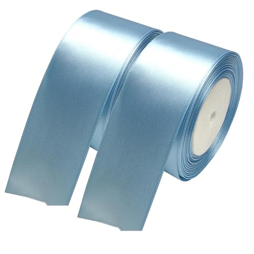 Chenkou Craft Solid Satin Ribbon Ribbons 50 Yards (2 Rolls) Blue Craft Bow Party Decoration Packing Ribbons (Blue, 1 1/2"(40mm))