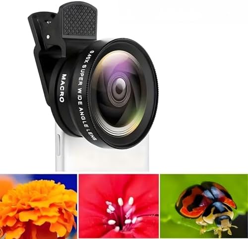 2-in-1 Mobile Phone Lens Kit - 15x Macro & 0.45x Wide-Angle Lens for iPhone, Samsung & Android Smartphones (Black)