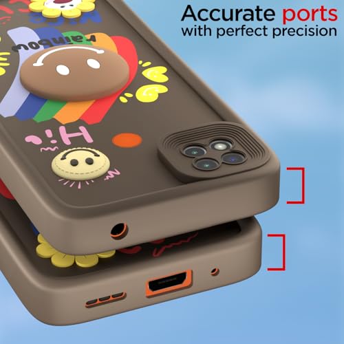 Image of Pikkme Back Cover for Mi Redmi 10A / Redmi 9 / Redmi 9C / 9 Activ /Poco C31 | Soft Silicone| Cute Rainbow Smile & 3D Cartoon Flower Design | Shockproof Raised Camera Protection Bumper Case (Brown)