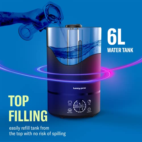 Humidimaster 2023 6L Cool Mist Humidifiers For Bedroom Large Rooms, 1.6 Gallon Top Fill Ultrasonic Humidifier, Quiet Effective For Home - 60 Hours, 360° For Kids, Babies, Essential Oils Diffuser #TOP1