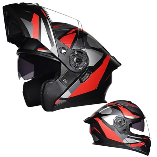 Modular Flip Up Front Motorbike Helmet Motorbike Crash Modular Helmet with Anti-Fog Dual Visors DOT/ECE Approved Full Face Motorcycle Helmet Noise Reducation for Men Women C2,L/(59~60cm)