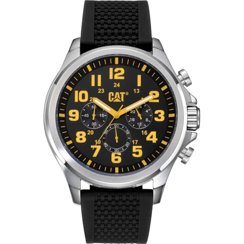 La mejor comparación de Caterpillar Reloj los más solicitados. 44 CAT Reloj para Hombre, Analógico, Brazalete de Acero Negro, Movimiento de Cuarzo, Resistente al Agua 100M, Clásico, Caja Redonda, Vidrio Mineral