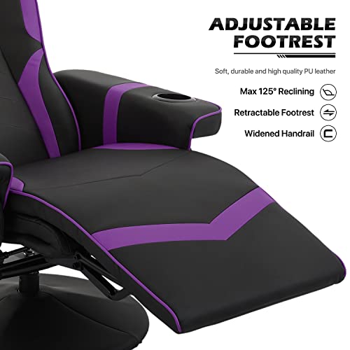 Monibloom Gaming Chair Recliner Ergonomic Reclining Game Chair Bedroom Single Sofa Video Game Couch Pu Leather Theater Seating With Cup Holder For Rv Home Bedroom Living Room Gaming Relaxing, Purple #TOP6