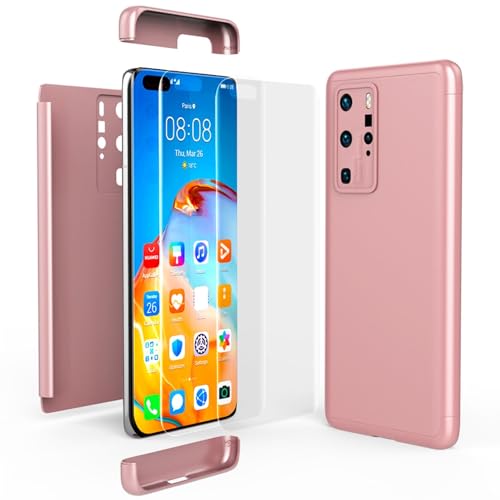 NALIA Carcasa Integral Compatible con Huawei P40 Pro Funda, 360 Grados Cobertura Hard-Case & Pelicula Protectora, Delgado Cover Rigida Telefono Movil Estuche Bumper Cubierta, Color:Rosa Gold Oro