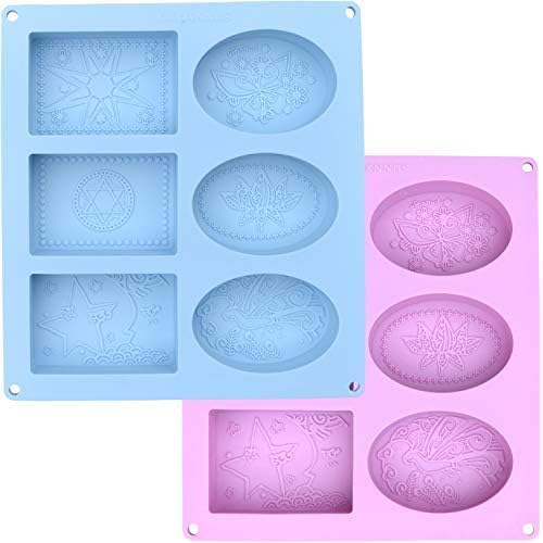 Silicone Soap Molds Set of 2 - Mixed Patterns Rectangle & Oval Shape - Silicone Mold for DIY Handmade Soap Making