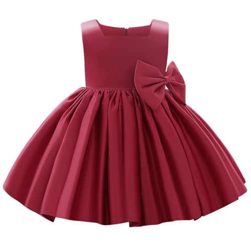OBEEII Infant Baby Girls Bowknot Pageant Dress Toddler Christening Princess Birthday Wedding Prom Tutu Dress Formal Satin Flower Girl Dress Cute Baptism Photoshoot Outfit Wine red 6-7 Years