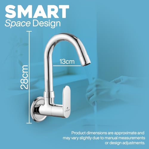 Image of Brass Sink Cock for Kitchen, 360 Degree Swivel Spout Single Lever Wall Mount Kitchen Tap with Foam Flow Aerator, Heavy Duty Chrome Finish Sink Faucet (Opal)