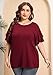 AusLook Plus Size Blouses For Women Burgundy 1X Christmas Tunic Double Ruffle Short Sleeve Shirts Crewneck Clothing Tee Ladies Clothes Flowy Dressy Casual Loose Fit Outfits Maternity Summer Tops