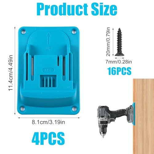 4 Stück Wandhalterung Werkzeughalter für Makita 18v Elektrowerkzeug, 11,4x8,1cm Bohrerhalter für Elektrowerkzeuge mit 16 Schrauben, Werkzeughalter für die Wand für Werkstatt Garage Maschine Verwenden
