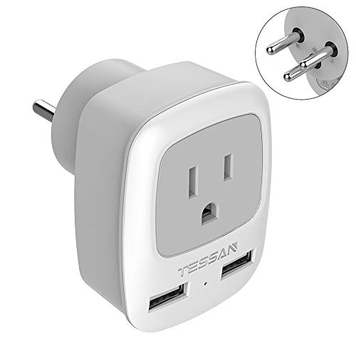 Israel Palestine Power Adapter Plug, TESSAN Type H 3-Prong Grounded Travel Plug Adaptor