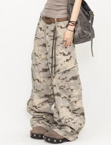 Y2K Fashion Camo Cargo Pants Loose Fit Skater Vintage Plain Pants Casual Wide Leg Jeans4