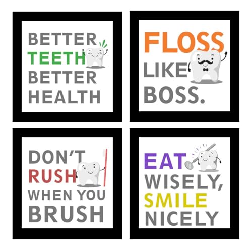 Image of JABSY Wood Dentist Dental Gift Doctor Hospital Health Medical Wall Decor Poster Framed Gift (7 Inch Square Frame - Set Of 4) (Dental)