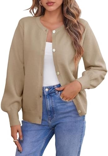 Saodimallsu Womens Button Down Cardigan Sweaters Crew Neck Long Sleeve Open Front Loose Fall Soft Knit Sweater Coats