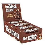 Nākd. Protein Kakao Haselnuss | Protein-Riegel | 7g Pflanzliches Protein | 100% Natürliche Zutaten | Ohne Zuckerzusatz | Vegan | 16 x 45g | 720g