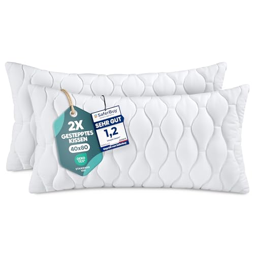 Utopia Bedding Kopfkissen 40x80 cm (2er Set) Gestepptes Kissen für Bett und als Dekokissen Kissenfüllung SofaKissen Zierkissen für Couch (Weiß)