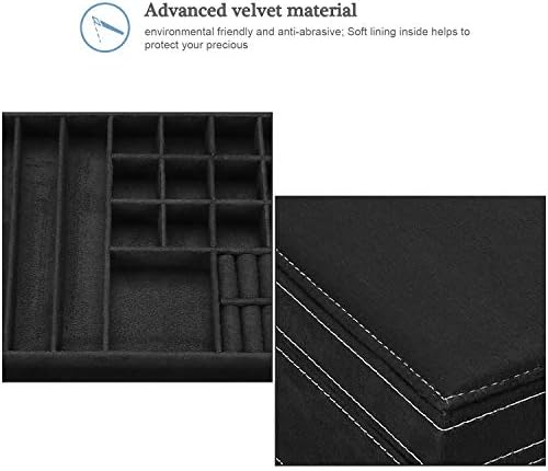 ProCase Large Jewellery Box Organiser for Girls Women Men, 2 Layers Velvet Jewelry Display Storage Tray with Detachable Compartments for Bracelets Rings Earrings Necklaces, Gifts for Women Black