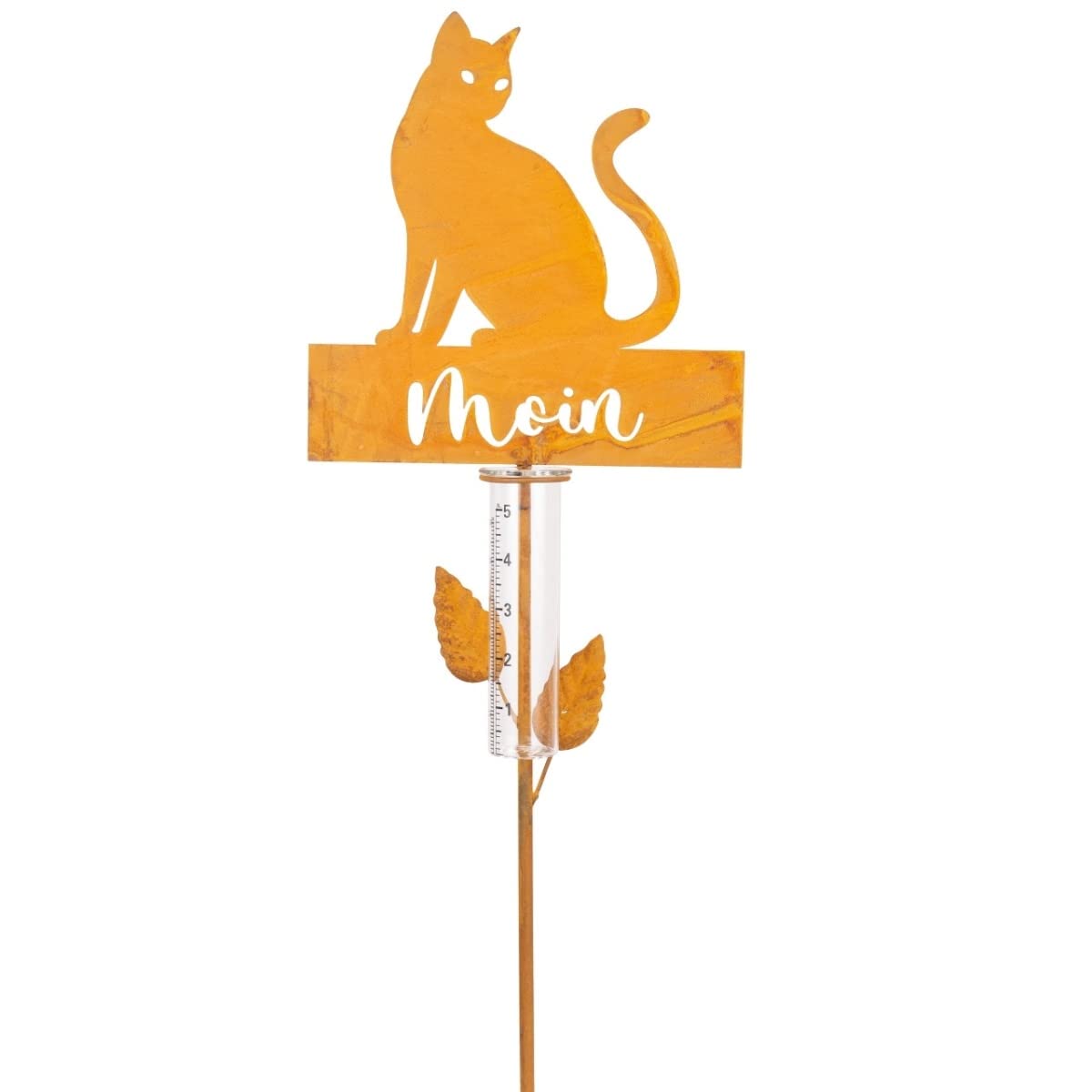 CIM Pflanzenstecker - Regenmesser Katze Moin - Gesamthöhe 121cm - Maße Design: 23,5 x 24 - inkl. Standstab - attraktive Gartendekoration