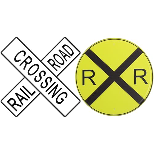 Relaxweex 3 Pcs Railroad Crossing Iron Signs Circular Metal Sign Rail Road Round Symbol Train Party Decorations for Room Decor Halloween Western Birthday Train Party Supply