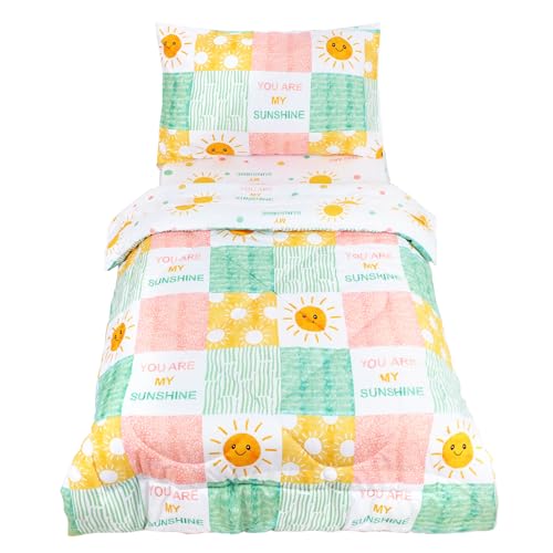Image of SWESEN Toddler Bedding Set for Boys Girls, Your are My Sunshine Girls Bedding Set, Soft & Lightweight 4 Piece Toddler Comforter Sets Include Comforter, Flat Sheet, Fitted Sheet, Pillowcase