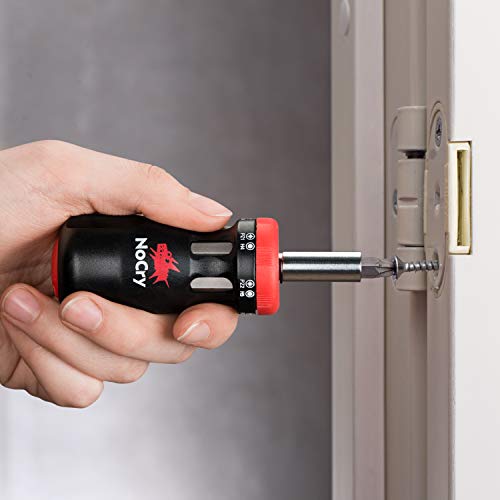 NoCry Stubby Ratcheting Screwdriver Kit with 12-in-1 Mini Bit Set including Flathead, Hex, Torx and Pozidriv Tips