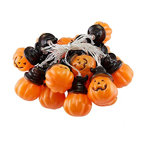 Image of 10 LED Mini Pumpkin String Lights - 1.5m Halloween Decorations with Hat, Warm White Battery Operated Lights for Party, Garden (Batteries Not Included)