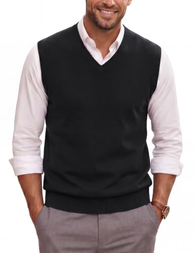 Mens Black V Neck Sweater Vest, Lightweight Sleeveless Knit Vest, XX-Large - image 1